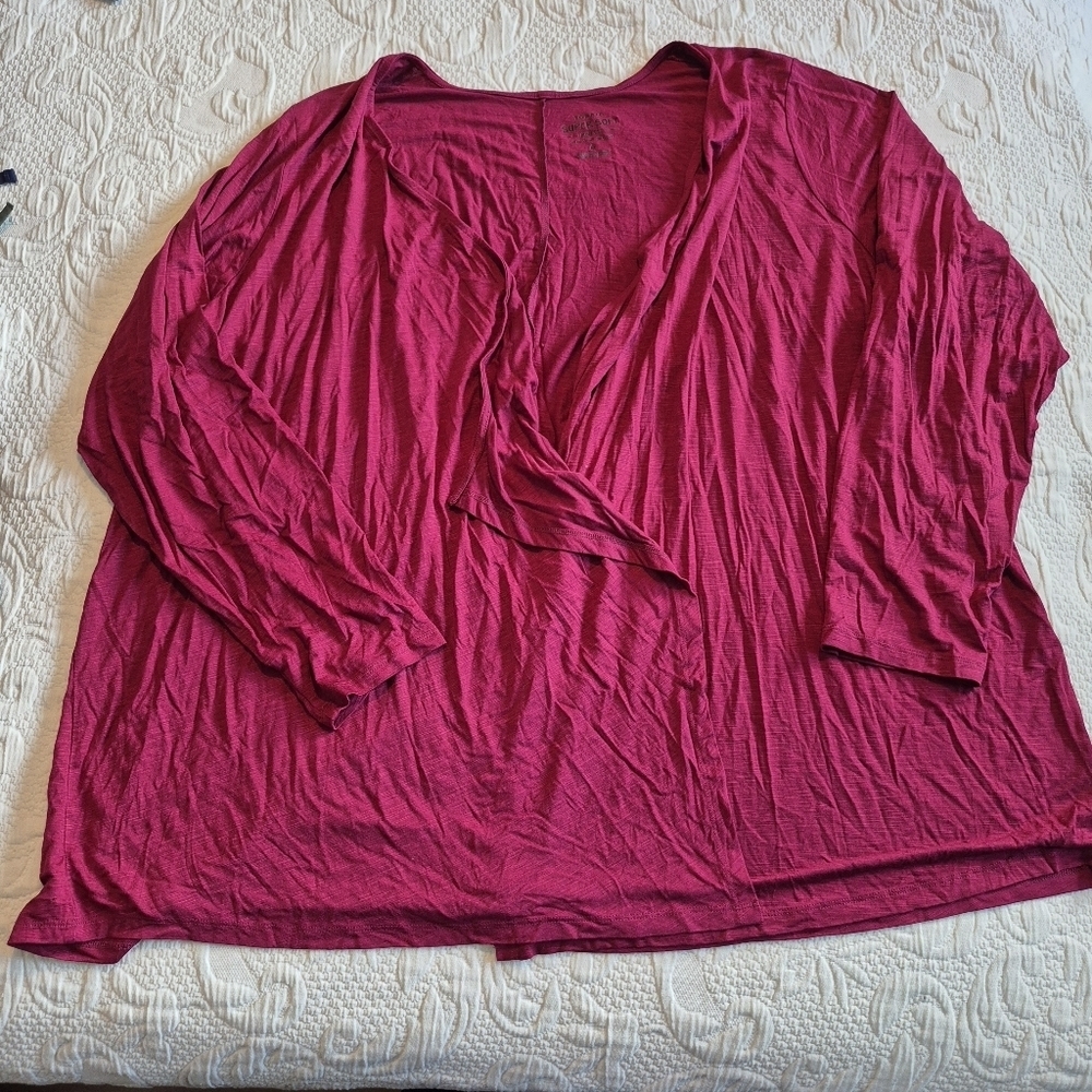 Torrid women's size 6 or 6X beet red long sleeve open front draped sweater NWT